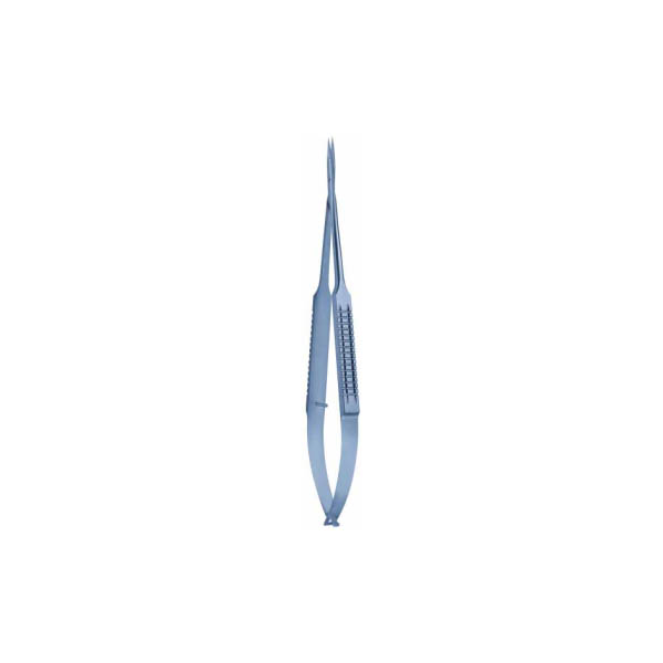 MICRO SCISS., SH/SH, CVD., 10 MM, 18 CM — микроножницы, изогнутые, длина режущих частей 10 мм, острый-острый, плоские ручки, 18 см